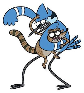 Mordecai and Rigby playing 'Punchies'